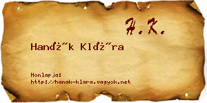 Hanák Klára névjegykártya